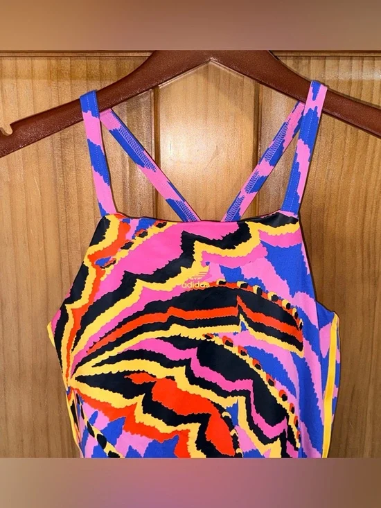 NWT Adidas x Farm Rio Pink & Blue Zebra-Stripe Mini Tank Dress-M - Picture 7 of 13